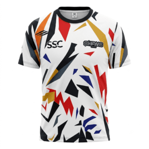 SSC (Shams Sports) Premium Geometric Sports Jersey – White Multicolor Edition