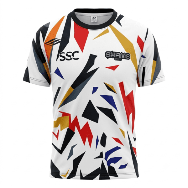 a (1) SSC (Shams Sports) Premium Geometric Sports Jersey – White Multicolor Edition